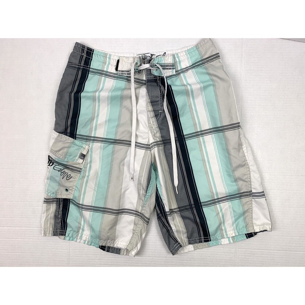 Body Glove Board Surfer Shorts Swim Trunks Men's Size 30 Unlined Gray Aqua White